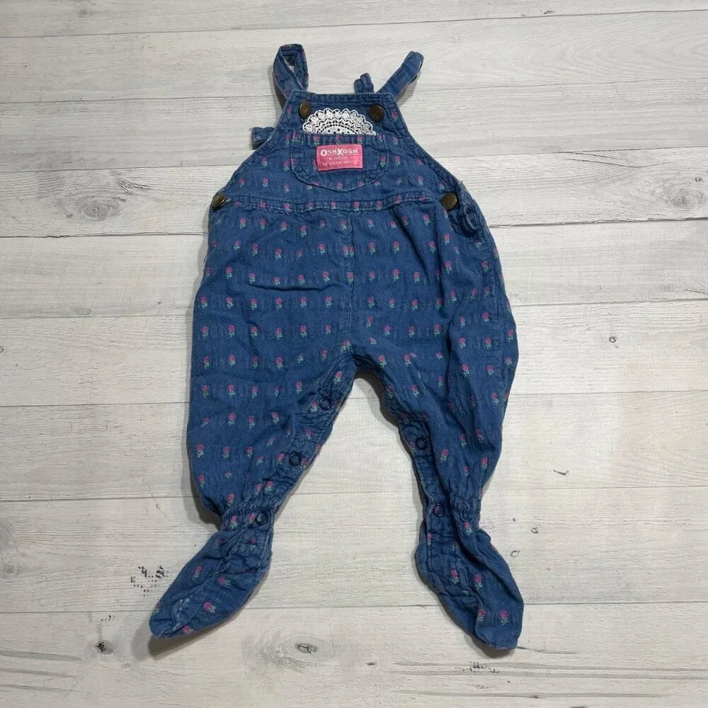 Vintage‎ OshKosh B'Gosh Floral Baby Overalls With Footies 3/6 months